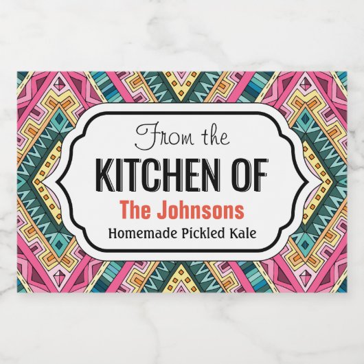 Bright Boho abstrakte Stammesmuster Lebensmitteletikett (Einzelnes Label)