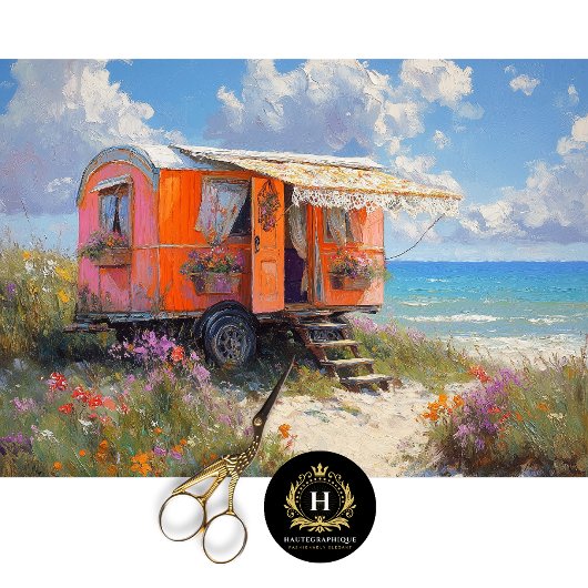 Bright Boho Beach Sinti und Roma Caravan Decoupage Seidenpapier