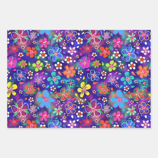 Bright Boho Doodle Blume Variation Geschenkpapier Set (Vorderseite 2)