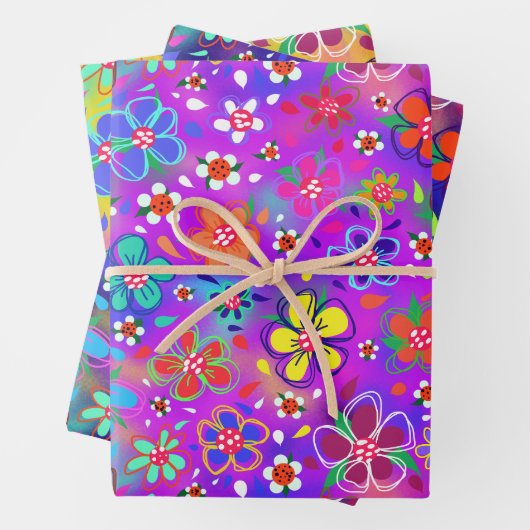 Bright Boho Doodle Blume Variation Geschenkpapier Set (Beispiel)