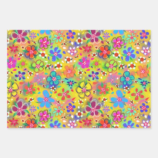 Bright Boho Doodle Blume Variation Geschenkpapier Set (Vorderseite 3)