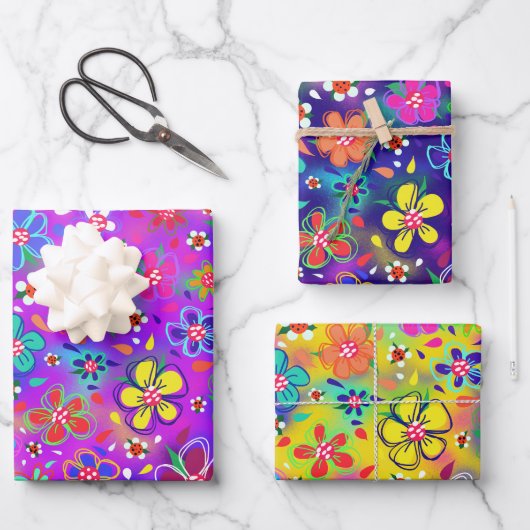 Bright Boho Doodle Blume Variation Geschenkpapier Set (Vorderseite)