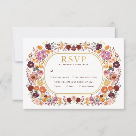 Bright Boho Fall Wildblume Wedding RSVP Card Karte (Vorderseite)