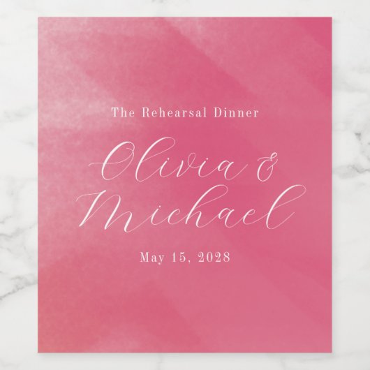 Bright Boho Pink Ombre Cursive Name Hochzeit Weinetikett (Einzelnes Label)