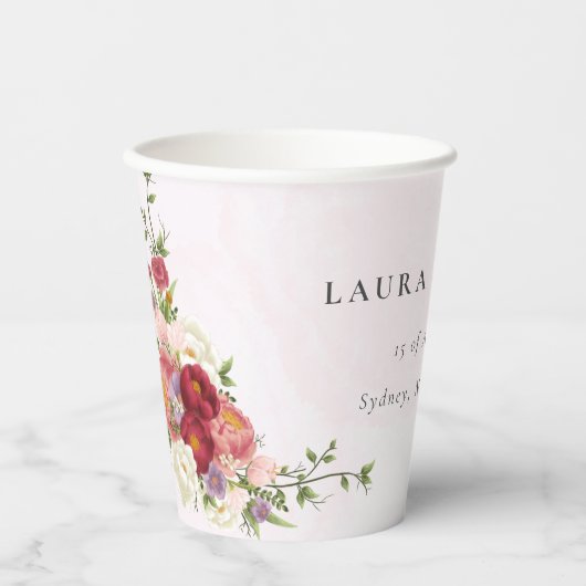 Bright Boho Rosa Blume Hochzeit Pappbecher (Vorderseite)