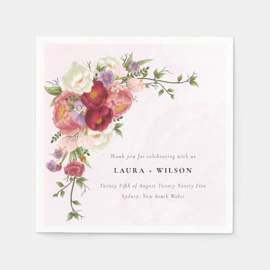 Bright Boho Rosa Blume Hochzeit Serviette (Vorderseite)