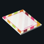 Bright Boho Stripes Personalisiert Notepad Notizblock<br><div class="desc">Ein Notizblock mit rosa,  orangefarbenen,  gelben,  bordeauxfarbenen und grünen Streifen in diagonaler Richtung. Personalisieren Sie Ihren Namen in Rosa.</div>