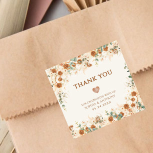 Bright Boho Terracotta Floral Wedding Vielen Dank Quadratischer Aufkleber