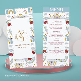 Bright Boho Terracotta Rainbows Wedding Menu Menükarte