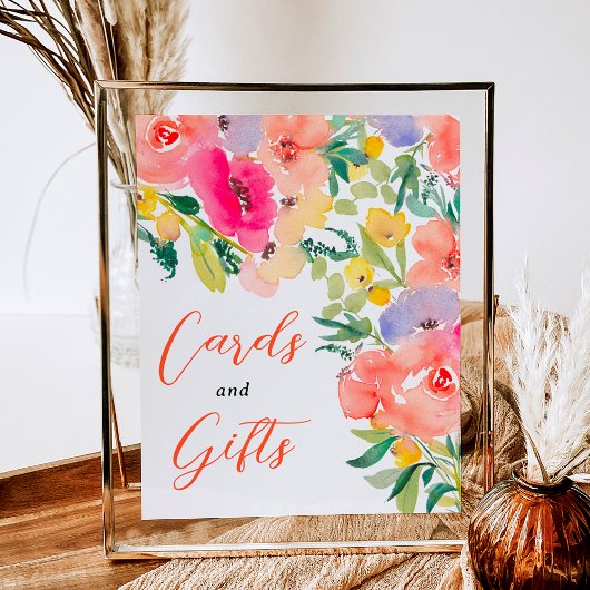 Bright bold boho garden floral bridal shower sign poster