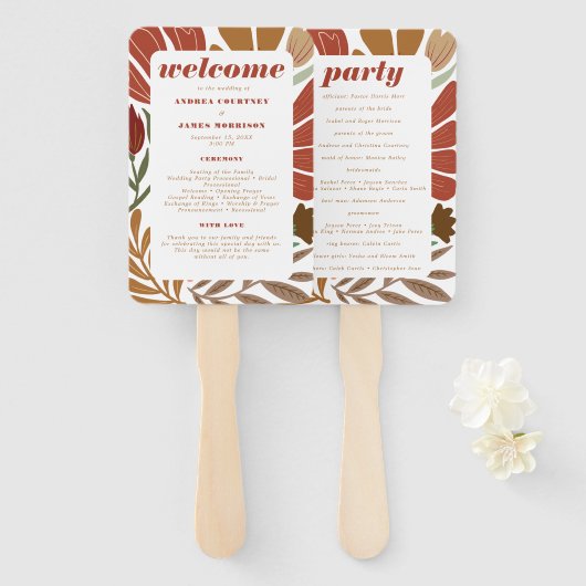 Bright Bold Boho Terracotta Floral Wedding Fächer (Vorne und Hinten)