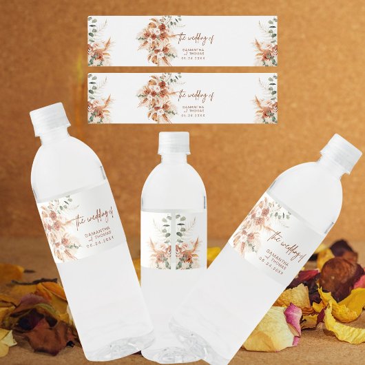 Bright Bold Boho Terracotta Wedding Wasserflaschenetikett