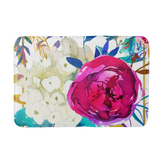 Bright Bold farbenfroh floral Moderne botanische Badematte (Vorderseite)