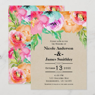 Bright Bold farbig floral rustikal Moderne Kraft Einladung
