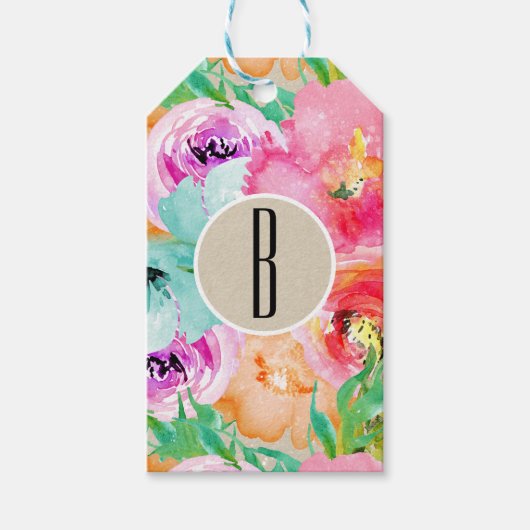 Bright Bold farbig floral rustikal Moderne Kraft Geschenkanhänger (Vorderseite)