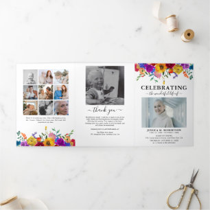 Bright & Bold Floral Beerdigung Memorial Programm