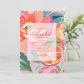 Bright Bold floral citrus Orange Brautparty Einladung (Stehend Vorderseite)