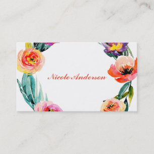 Bright Bold Floral Watercolor Blume Visitenkarte