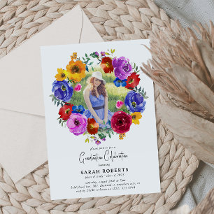 Bright & Bold Floral Wreath Foto Graduation Party Einladung