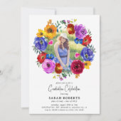 Bright & Bold Floral Wreath Foto Graduation Party Einladung (Vorderseite)