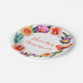 Bright Bold Floral Wreath Watercolor Brautparty Pappteller (Schrägansicht)