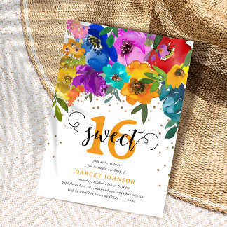 Bright & Bold Florals 16 . Geburtstag 16. Geburtst Einladung