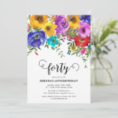 Bright & Bold Florals 40. Geburtstag Einladung (Stehend Vorderseite)