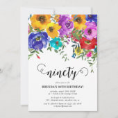 Bright & Bold Florals 90. Geburtstag Einladung (Vorderseite)