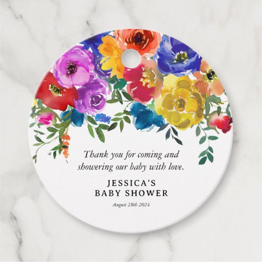 Bright & Bold Florals Baby Dusche Danke Geschenkanhänger (Vorderseite)