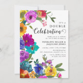Bright & Bold Florals Doppelfeier Geburtstag Einladung (Vorderseite)