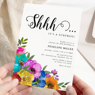 Bright & Bold Florals Shhh Überraschung Geburtstag Einladung