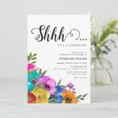 Bright & Bold Florals Shhh Überraschung Geburtstag Einladung (Stehend Vorderseite)