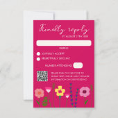 Bright & Bold Fuchsia Pink Floral Wedding QR Code RSVP Karte (Vorderseite)