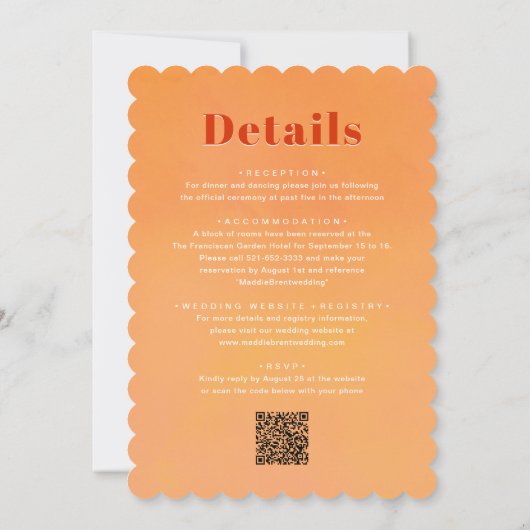 Bright & Bold Gradient Orange QR Code Wedding Einladung (Rückseite)
