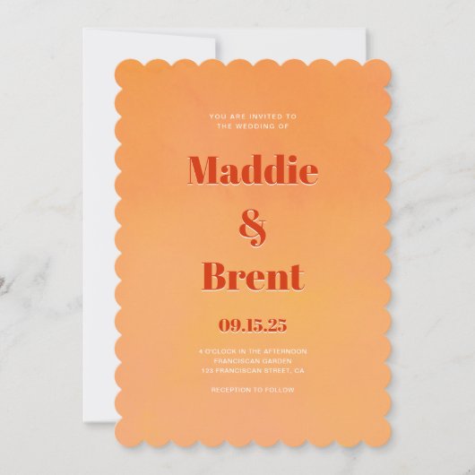 Bright & Bold Gradient Orange QR Code Wedding Einladung (Vorderseite)