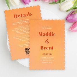 Bright & Bold Gradient Orange QR Code Wedding Einladung