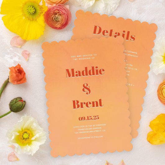 Bright & Bold Gradient Orange QR Code Wedding Einladung