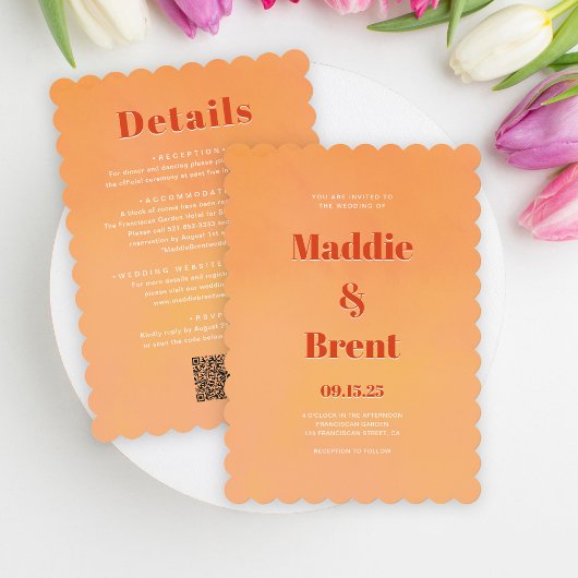 Bright & Bold Gradient Orange QR Code Wedding Einladung