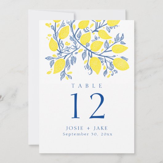 Bright bold lemon vines Table Number Seating Chart Einladung (Vorderseite)