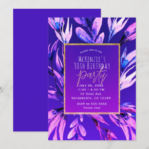Bright Bold Lila Watercolor Botanisches Glam Party Einladung