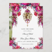Bright Bold Magenta Floral & Foto Wedding Save The Date (Vorne/Hinten)