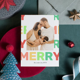 Bright Bold Merry Custom Foto Xmas Feiertagskarte