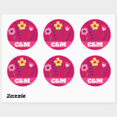 Bright & Bold Pink farbenfrohe florale Monogramm Runder Aufkleber (Blatt)
