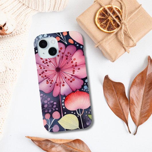 Bright Bold Pink Floral Watercolor Boho Case-Mate iPhone Hülle