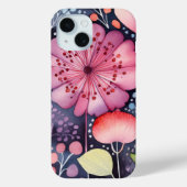 Bright Bold Pink Floral Watercolor Boho Case-Mate iPhone Hülle (Rückseite)