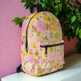 Bright bold pink yellow name summer floral bedruckter rucksack