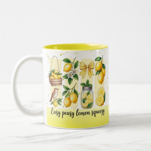 Bright Bold Preppy Lemon Summer Vibes Zweifarbige Tasse (Links)