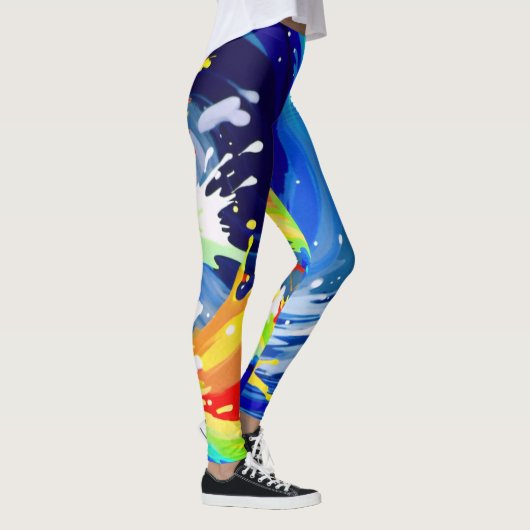 Bright Bold Rainbow Paint Spritzer Asymmetrisch Leggings (Rechts)