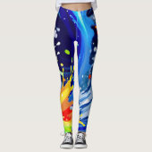 Bright Bold Rainbow Paint Spritzer Asymmetrisch Leggings (Vorderseite)