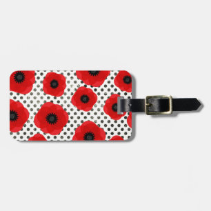 Bright Bold Red Poppies Black and White Polka Dot Gepäckanhänger